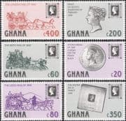 Ghana 1990 Penny Black 150th/ Mail Coaches/ Stamp-on-Stamp/ S-on-S/ Transport 6v set (s1668e)