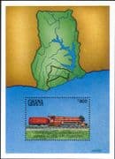 Ghana 1992 Trains/ Steam Engine/ Locomotives/ Railways/ Transport/ Map 1v m/s (s1912w)