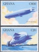 Ghana 1993 Zeppelins/ Airships/ Aircraft/ Aviation/ Hangar/ Buildings 2v set (s1668j)