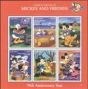 Ghana 1998 Disney/ Mickey's 70th Birthday/ Minnie/ Donald/ Cartoons/ Animation 6v sht (b434a)