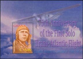 Ghana 2002  Charles  Lindbergh/ Aviation/ Planes/ Aircraft/ Flight/ Transport 1v m/s (s2247)