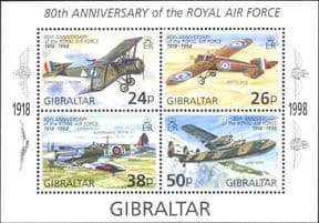 Gibraltar 1998  RAF 80th Anniv./ Spitfire/ Sopwith/ Avro/ Bristol/ Planes/ Aviation  4v m/s (n20080)