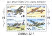 Gibraltar 1998 RAF 80th Anniv./ Spitfire/ Sopwith/ Avro/ Bristol/ Planes/ Aviation 4v m/s (n20080)