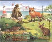 Gibraltar 2002 Fox/ Barbary Ape/ Rabbit/ Shrew/ Wildlife/ Animals/ Nature/ Lighthouse/ Conservation 4v m/s (s6392k)