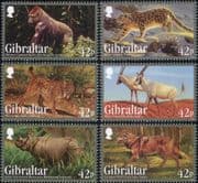 Gibraltar 2012 Gorilla/ Lynx/ Wolf/ Leopard/ Rhino/ Oryx/ Animals/ Nature 6v set (b8436e)