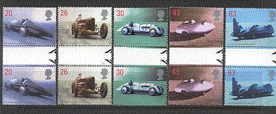 Great Britain (GB) 1998 Speed Records/ Motor Racing/ Cars/ Sports/ Transport 5v set gttr pairs (n17973)