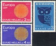 Greece 1970 Europa/ CEPT/ Communications/ "Flaming Sun" Design/ Owl / Birds 3v set (ex1124)