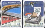 Greece 1988 Europa/ Communications/ Trains/ Satellite/ Transport/ Railways/ Radio 2v set (ex1025)
