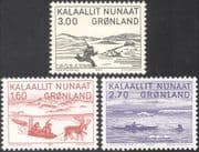 Greenland 1980 Art/ Reindeer/ Walrus/ Sledge/ Hunting/ Canoe/ Transport 3v set (n32177)