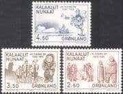 Greenland 1983 History/ Ship/ Trade/ Carving/ People/ Explorers 3v set (n43675)
