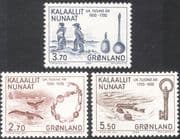 Greenland 1984 Whales/ Ship/ Spoons/ Key/ Buildings/ Trading Goods/ History 3v set (n20237a )