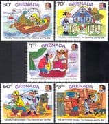 Grenada 1985 Disney/ Goofy/ Clarabelle/ Brothers Grimm/ Tales/ Cartoons/ Animation 5v set n42813