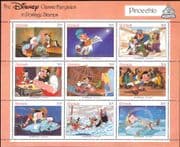 Grenada 1987 Disney/ Pinocchio/ Puppet / Cats/ Fox/ Donkeys/ Films/ Cinema 9v sht (n12010)