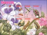 Grenada 2002 Bees/ Dragonfly/ Grasshopper/ Bugs/ Insects/ Nature 6v m/s (s3781j)