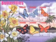 Grenada 2002 Butterflies/ Insects/ Nature/ Wildlife/ Fauna 6v sht (s2366)