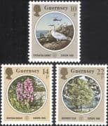 Guernsey 1986 Europa/ Orchid/ Gull/ Elm/ Helicopter/ Flowers/ Trees/ Nature Protection 3v (n26170c)
