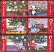 Guernsey 1998 Christmas/ Teddy/ Panda/ Bus/ Car/ Dolls/ Train/ Top/ Toys 6v set (b6216b)