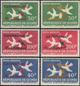 Guinea 1962  Doves/ Letter/ Birds/ Conquest of Space Overprint/ Surcharge  6v set  (b8001f)