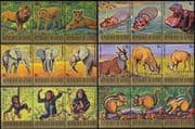 Guinea 1977 Animals/ Hippo/ Lion/ Elephant/ Deer/ Chimpanzee/ Nature/ Airs 18v set 6 x strips (b766)