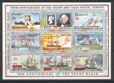 Guyana 1992 Transport / Ships / Boats 9v sht RED o / p s1244