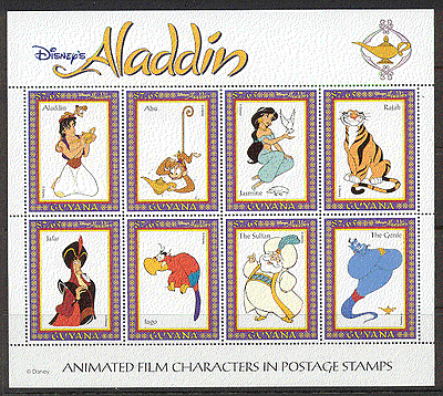 Guyana 1993 Disney / Aladdin / Tiger / Parrot / Monkey sht s355