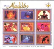 Guyana 1993 Disney/ Films/ Aladdin/ Tiger/ Monkey/ Cinema/ Animals 9v sht (d00234s)