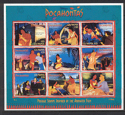 Guyana 1995 Disney/ Pocahontas/ Dog/ Cartoons 9v sht s6154