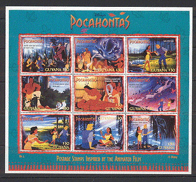 Guyana 1995 Disney Pocahontas / Dog / Deer 9v sht ref:s6155