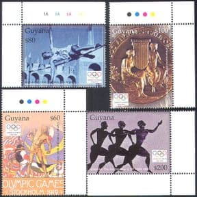 Guyana 2004 Olympic Games/ Sports/ Olympics/ Athletes/ Poster Art/ Medal 4v set (n42432)
