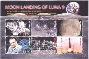 Guyana 2006 Space/ Luna 9/ Moon Landing/ Rockets/ Spacecraft/ People 6v m/s (n17157p)