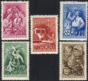 Hungary 1951 Children's Day/ Train/ Railway/ Pioneer Camp/ Model Plane/ Transport/ Music/ Bugle/ Tractor 5v set (n45433)