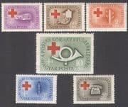Hungary 1957 Red Cross / Medical / Health / Coach / Bus / Telephone / Radio 6v set (n34945)