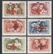 Hungary 1957 Red Cross / Workers / Steam Engine / Rail / Radio / Boat / Health 6v set n34742