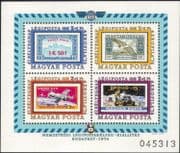 Hungary 1974 Aerofila '74 Stamp Exhibition/ Apollo/ Soyuz/ Space/ Icarus/ Aviation/ Stamp-on-Stamp/ S-on-S/ StampEx 4v m/s (n44698)
