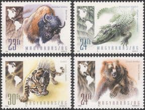 Hungary 1998 Bear/ Bison/ Ocelot/ Alligator/ Animals/ Nature/ Wildlife/ Conservation 4v set (b1550)