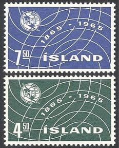 Iceland 1965 ITU-UIT  /  Radio  /  Globe 2v set (n27177)