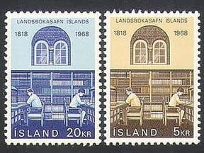 Iceland 1968 Library  /  Books  /  Building  /  Education  /  Literature  /  Writing 2v set (n34882)