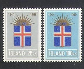 Iceland 1969 Flag  /  Shield  /  Republic  /  Design  /  Politics  /  Government 2v set (n34928)