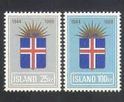 Iceland 1969 Flag / Shield / Republic / Design / Politics / Government 2v set (n34928)