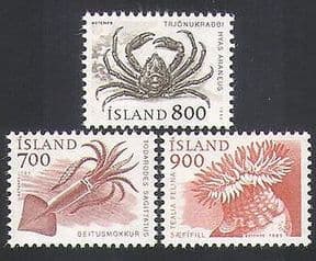 Iceland 1985 Marine Animals  /  Crab  /  Squid  /  Nature  /  Wildlife 3v set (n34653)
