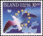 Iceland 1990 Bird / Map / Tourism / Europe / Stars 1v (n27459)