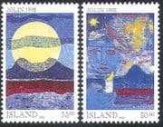 Iceland 1992 Christmas / Greetings / Candle / Moon / Fire / Mountains 2v set (n20274)
