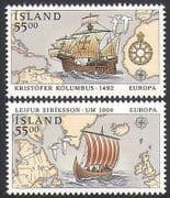 Iceland 1992 Columbus / Ships / Sailing / Nautical / Exploration / Transport 2v set n34656