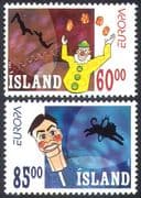 Iceland 2002 Europa / Circus / Clowns / Lion / Trapeze / Entertainment / Animation 2v b9314