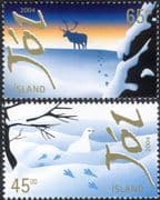 Iceland 2004 Christmas/ Greetings/ Reindeer/ Ptarmigan/ Birds/ Animals 2v set (is1078)