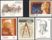 Ireland 1989 Nehru/ Opera/ Mail Coach/ Horses/ Architects/ Music/ People/ Politics 5v set n14607b