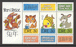 Ireland 1999 Year of Rabbit / Greetings 3v Pane ref:b5330