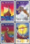 Isle of Man 1998 Viking Longboats/ Sailing/ Boats/ Ships/ Transport/ Dragon 4v set (s1746c)