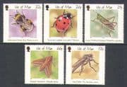 Isle of Man 2001 Insects/Bee/ Moth/ Ladybird/ Grasshopper/ Fly/ Nature/ Bees/ Beetle 5v set (b10031)