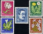 Switzerland 1960 Pro Juventute Welfare Fund/ Calame/ Artist/ Flowers/ Plants/ Nature 5v set (ch1028)